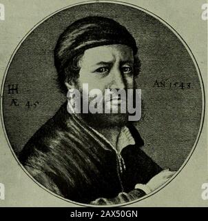 Hans Holbein der Jüngere . : HAKN5 HOLBEIN V?. TLarcqtw pichr maano am aratus E. rajmgUa atuinH! Actrnut law Bafilra hutDwips notTQ hju/cipt orlt BnlammHoWitznc orte UNO Bus -tua ncn .-.Wiir -.k Vera Effigies1 [oUaaxnis Holbouuj BafiliciLSts Picioris deiaiafotis BM Wimitbein DER JÜNGERE Hans HOLIMITBEIN. GRAVUREN NACH EINEM SELBSTPORTRÄT. 5-VON LUCAS VORSTERMAN.CA. 1624-29. Durchmesser 11,7 cm. ; C-BY WENZEL HOLLAR. 1647. Durchmesser 10,5 cm. PLATTE I, HOLZEINS LETZTES SELBSTPORTRÄT Stockfoto