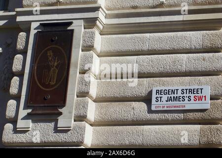 Schild Regent Street, St James's, City of Westminster, London, England. Stockfoto