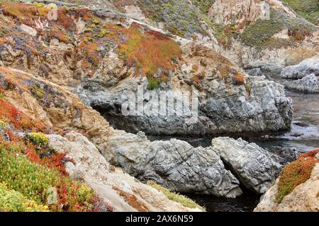 Unzugängliche Pocketbuchten am Soberanes Point. Stockfoto