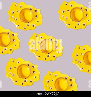 Muster aus Pfütze mit Dosen und glickigen Kunststoffaugen. Stockfoto