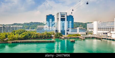 Panoramahafen und Seilbahnblick auf Singapur, Asien. Stockfoto