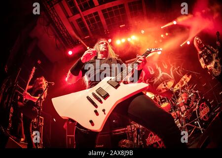 Oslo, Norwegen. Februar 2020. Die amerikanische Thrash-Metal-Band Exodus führt ein Live-Konzert in Rockefeller in Oslo durch. Hier ist Gitarrist Lee Altus live auf der Bühne zu sehen. (Foto: Gonzales Foto - Terje Dokken). Stockfoto