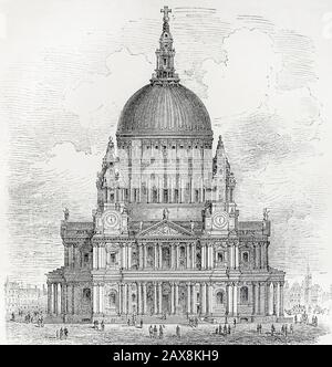 St. Paul's Cathedral in London. Gravur des 19. Jahrhunderts. Stockfoto
