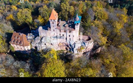 Burg Berwartstein, in der Nähe von Erlenbach, Dahner Felsenland, Pfälzer Wald, Rheinland-Pfalz, Deutschland Stockfoto