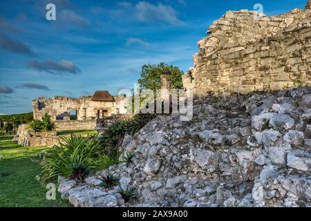 El Palacio Ruin, Tulum Maya Ruins, Yucatan Peninsula, Quintana Roo State, Mexiko Stockfoto