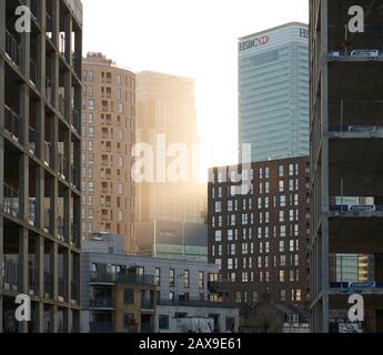 Blick auf die Stadt bei Sonnenuntergang Stockfoto