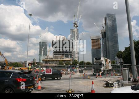 Deansgate Square Tower Blocks Construction, Deansgate, Manchester, England, Großbritannien. Stockfoto