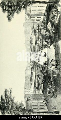 Ein vagabundierender Höfling; aus den Memoiren und Briefen des Barons Charles Louis von Pöllnitz. Enge Straßen von oldParis sind leicht zu erreichen. Anfangs tat die Luft wirklich himgood, aber bald wurde sie mir sehr verderblich. Denn eines Tages, als er auf der Terrasse saß, sah er zwei Damen mit sehr distinguiertem, großartigem Wagen und Mien, die am attraktivsten in ihrem Deshabille-Theshort, hopierten Röcken und halb verhüllenden Hauben überpulverte Haare der Zeit. * Sie kamen auf die Terrasse, wo ich spazieren ging.Ich setzte mich auf eine Bank, um sie vorbeikommen zu sehen. Ich vertraue darauf, dass sie mir so angenehm wie sie schienen Stockfoto