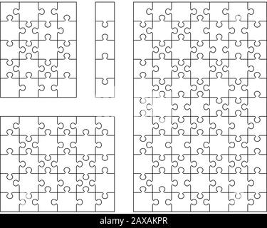 Abbildung von vier verschiedenen weißen Puzzles, separate Teile Stockfoto