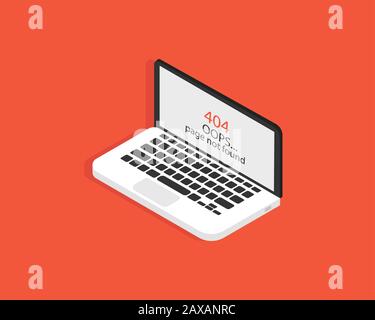Isometrischer Laptop-Computer. Gerät mit Fehler auf dem Bildschirm in trendigen isometrischen und flachen Styles. EPS 10 Stockfoto