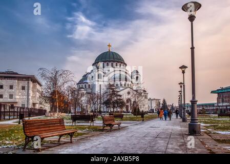 Kathedrale St. Sava in Belgrad, Serbien. Tageslichtfotografie. Stockfoto