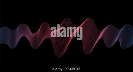 Farbige lineare Wellen auf schwarzem Hintergrund. Dynamischer Regenbogen. Bunte Mischung. EPS 10 Stockfoto