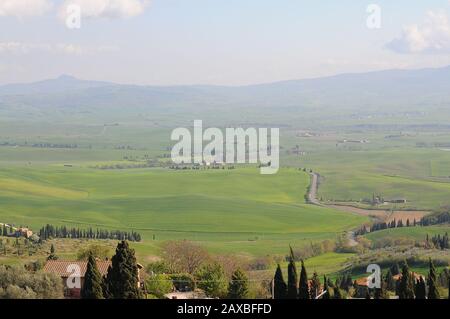 Schöne Landschaft des Val D'orcia, Italien Stockfoto
