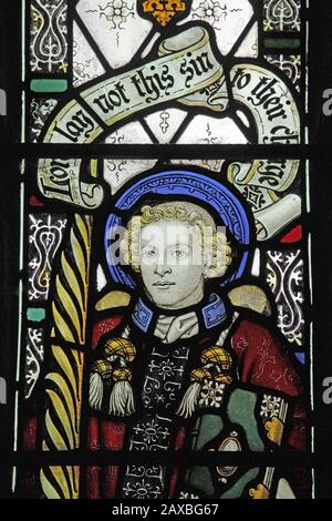 Ein Buntglasfenster von C E Kempe & Co., das St. Stephen, All Saints Church, Braunston, Rutland darstellt Stockfoto