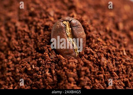 Getreide auf dem Boden trockener Kaffee. Makro. Nahaufnahme. Stockfoto