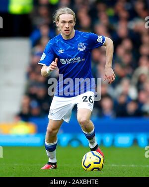 Everton Tom Davies in Aktion während der Premier League Spiel im Goodison Park, Liverpool. Stockfoto