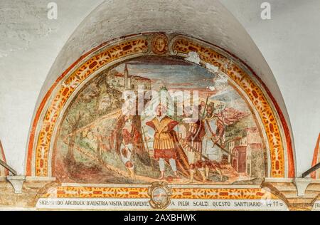 Italien Veneto Anzù - Feltre - Heiligtum von. St. Vittore und St. Corona - Cloister Fresko Stockfoto