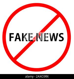 Gefälschte Nachrichten sind im roten Kreis Mit roter Linie, die durch den Kreis projiziert wird. Gefälschte Nachrichten Sind im Verkehrszeichen Stockfoto