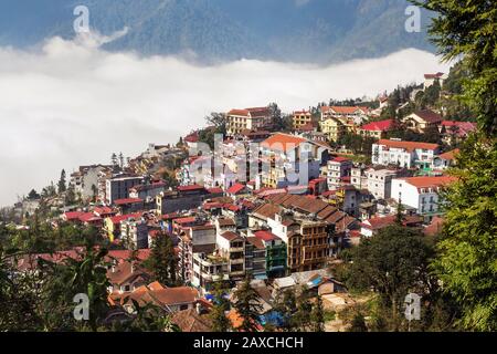 Luftbild von Sapa, Provinz Lao Cai, Nordvietnamesen. Stockfoto