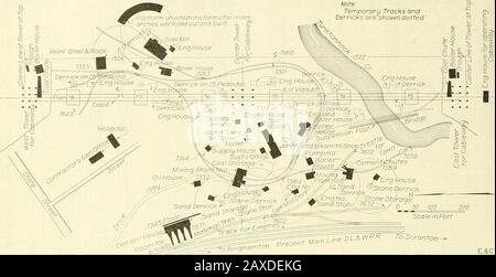 Engineering und Contracting. -^- IBARSZEBEL PI.P2.P3.PIZ.SI.SZ, S4.S5.S6S7.S8.S3.SI0,SII.SIZ 513.SI4.SI5.SL6.SN.SIE,S37,S3A.S39.S4I.S4Z.S46,S44,S44. ,",.". 104-0 ir ^IST -M-O-:-:- /36--^ii!,...;i.e--...,i ??-/38- ? -ao--^ sa SM .:&gt;l- •11 -I. TT Jl b Ol Auf 36 r li fj.b ? £6- rri .J1 S5 lui SJ7 rr^ ^ P/f i Po V,i Molf Section EE Abb. 2. Pläne, Höhe und Abschnitte von 180 Fuß Stahlbetonarben des Tunkhannock Creek Viaduct. 384 Engineering und Contracting Vol. XLI. Nr. 13. Die dritte Spandrel Wand vom Pier (sieheAbb. 2, b). Dieses Viadukt benötigt 47.000 cu, yds. Offoundation e.xc Stockfoto