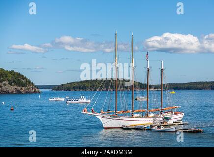 Vier Masted Schooner in Bar Harbor Stockfoto