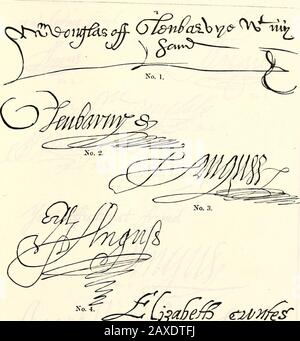 Das Douglas-Buch . Nr. 6. 1. Sir George Douglas of Pittendriech, c 1547. 4. Archibald, achter Earl of Angus, r. 1.576. 2. James Douglas, Earl of Morton, 156,5. 5. Margaret Leslie, seine zweite Gräfin, 1586. 3. Archibald, achter Earl of Angus, 1565. 6. Jean Lyon, seine dritte Gräfin, c 1586. 506 Sie.YATURES VON Till-: DOVGLAHEti.. Stockfoto