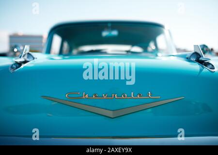 Chevrolet Bel Air alter Timer in hellblauer Farbe Stockfoto