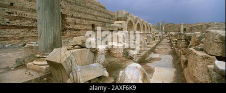 Ruinen der alten römischen Stadt, Leptis Magna, Libyen Stockfoto