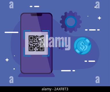 Smartphone mit Scancode qr und Symbolen Stock Vektor