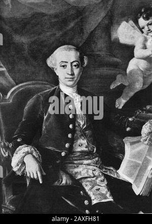 1767 : Der italienische Schriftsteller, Memorialist, Geheimagent und große Liebhaber GIACOMO CASANOVA ( Venezia, 1725 - Dux, heute Duchcov, im Jahre 1798 ), dargestellt von R. MENGS . Sein Hauptbuch Histoire de mA vie ( Geschichte meines Lebens ), Teil der Autobiografie und Teil Memoiren, gilt als eine der authentischsten Quellen für die Sitten und Normen des europäischen gesellschaftlichen Lebens im 18. Jahrhundert. Ein so berühmter Womanizer war er, dass sein Name weiterhin Synonym für die Kunst der Verführung bleibt und er manchmal "der größte Liebhaber der Welt" genannt wird. Er genoss die Gesellschaft europäischer Königstitel, Päpste und Kardinäle, zusammen mit Männern su Stockfoto