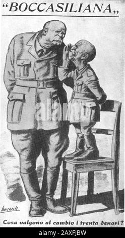 1944 Ca, ITALIEN: Faschistische PROPAGANDA während der Zeit der Sozialistischen Republik Salo '. In dieser Karikatur scketch von Illustrator BOCCASILE der Verrat des italienischen Königs VITTORIO EMANUELE III di Savoia und Maresciallo PIETRO BADOGLIO - FASCISMO - FASCISTA - FASCHISMUS - ANNI QUARANTA - REPUBBLICA SOCIALE DI SALO - REPUBLICHINO - ITALIA - 40's - '40 - BLACK SHIRT - CAMICIA - NERA FOTO STORICHE - GESCHICHTSFOTOS - BESTAND - ITALIEN - ITALIEN - XX JAHRHUNDERT - NOVECENTO - SECONDA GUERRA MONDIALE - 2. WELTKRIEG II - CARICATURA - VIGNETTA SATIRICA POLITICA © ARCHIVIO GBB / Stockfoto