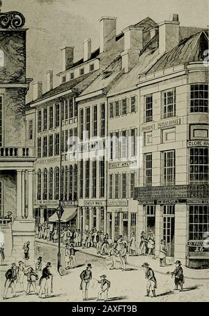 Devonshire Street; eine Sammlung von Fakten und Vorfällen zusammen mit Nachbildungen von Illustrationen zu einer Alten Boston Street . und sie stand an der Spitze des Marktes, oder Great Street der Stadt, wie die State Street enthüllt war, und stand direkt gegenüber der ersten Kirche, Das auf der südöstlichsten Ecke der Devonshire Street stand, dem heutigen Standort des Brazier Building. Sein Grundstück, das etwa einen Hektar groß ist und auf dem Markt, der orState Street, liegt und im Norden bis zur Bucht am Dock Square, dem Landungsort der Stadt, hinunterlief. Auf einmal klagten er und seine Nachbarn anstrengend bei t Stockfoto