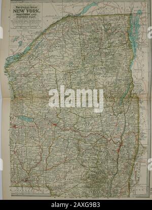 Das Century Dictionary und die Cyclopedia, ein universelles Referenzwerk in allen Abteilungen des Wissens mit einem neuen Atlas der Welt. Nr. i]  NEW YORK, Southern I^Art. Nr. 12 NEW YORK, Northern und Eastern Part. - Der Century Atlas. ^ NEW YORK, NORT^Fern UND, ÖSTLICHER TEIL, r.ijTlKlii, l*^T, l,y TN.Oriliirj Co. Nov Vu(tSUe von I^-pe Zeigt relative Importaoce Df placeg.fCupltui llioe:^ CUOly SealBtJnis:* an. Nr. 12 NEW YORK, Northern and Eastern Part. Nr. 13 NEW YORK, Western Part. Stockfoto