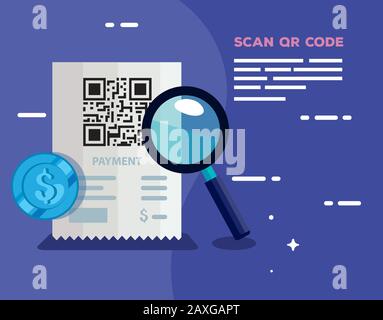Scannen Sie den qr-Code in Belegpapier mit Lupe Stock Vektor