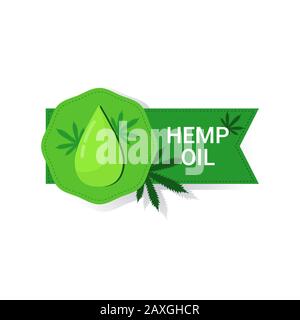 Marihuana-Blattsticker cbd-Öllabel Hanf ganja Cannabis Unkraut Badge Medical Pharmaceutical Industry Business Company Logo Design Flat Vector Illustration