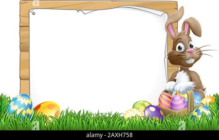 Osterhase Sign Eggs Basket Background Cartoon Stock Vektor