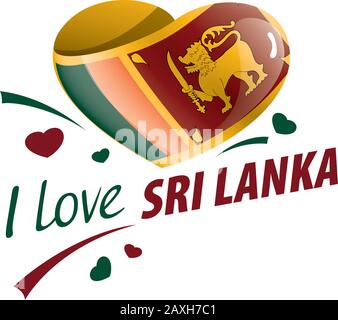 Nationalflaggen Sri Lankas in Form eines Herzens und der Aufschrift "Ich liebe Sri Lanka". Vektorgrafiken Stock Vektor