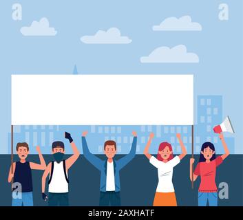 Cartoon-Leute protegiert mit leeren Zeichen und Megafon Stock Vektor