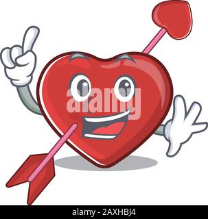 Mascot Cartoon Konzept Herz und Pfeil in Einer Fingergeste Stock Vektor