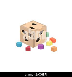 Puzzlewürfel, Sortieren Formen Spielzeug. Frühaufklärung, Kinderentwicklung. Kinderspiel. Puzzle Box. Vektorgrafik-Abbildung Stock Vektor