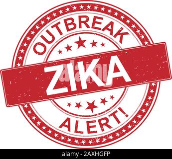 Roter und weißer Zika-Virus-Stempel. Vektorgrafiken für die Warnmeldung. Informationszeichen. Stock Vektor