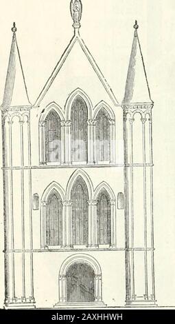 Revue de l'Art chrétien . e de lacathédrale de Tournai, en 2 vol in-8. Le second est auteur du texte qui accompagne lesplanches du bel ouvrage sur les anciens vitraux de léglise, édité en 1848. 544 TRAVAUX EN STYLE DU MOYEN-AGE La plupart des énormale contresforts qui flanquent le choeur ont étéreconstruits en entier; le triforium de la grande nef, des transsepts etdu choeur, qui avait été muré, a reparu avec toute son élégantelégèreté; le badigeonnage de lée. Une magnifique roseà vitraux peints a été percée dans le mur du Grand portail où elleproduit un effet magique, vue de Stockfoto