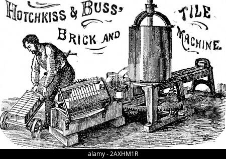 Wissenschaftlicher amerikanischer Band 21 Nummer 20 (November 1869) . Kündigung oft Minuten, seien Sie davon überzeugt, dass ES sich UM THEONLY-ART DER HERSTELLUNG VON PERFECT-BACKSTEIN handelt, und er wird dann wissen, dass ALLE ANDEREN MACHINESHAVE GESCHEITERT sind. Jede COMMUNITY sollte eine unserer Maschinen besitzen, um Brick und Tile zu machen, das Pritesum niedrig, und jeder intelligente Proson kann es bearbeiten. Wir liefern mit jedem Machine OneBrick die und drei Tile Dies, mak-ing es komplett für Brick und die Änderung von beiden kann in wenigen Minuten gemacht werden. Dies ist die einzige Maschine, die sowohl Brick als auch Tile herstellen wird. Wir haben die Maschine auf DEN NIEDRIGSTEN Stand gebracht Stockfoto