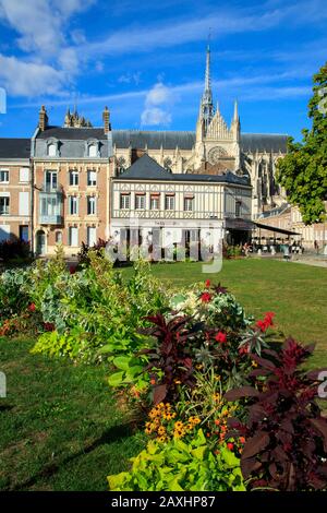 Amiens (Nordfrankreich): "Platz Jules Bocquet" im Stadtzentrum. Im Hintergrund Gebäude in der Straße "rue du Cloiter de la Barge" und Not-Dem-am Stockfoto