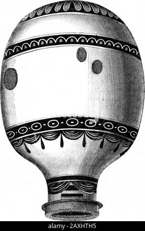 Wissenschaftlicher amerikanischer Band 21 Nummer 20 (November 1869) . flattete mit erhitztem Rauch oder verharzter Luft; aber bis 1783 keine Person, die den Aufstieg beattedan. Die besonderen Eigenschaften von Hydrogengas und die Art, sie herzustellen, wurden 1766 entdeckt und viele Experimente wurden mit ihr in kleinem Maßstab durchgeführt. Es wurde dann aber nicht erwartet, dass es jemals in ausreichender Menge produziert werden würde, um einen großen Ballon aufzublasen. Es wurden leichte Pappelballons ausgestellt, und viele kuriose Figuren, repräsentierende Adler und andere Tiere, die in der Luft schwebten; und kleine Leuchtballons wurden nachts hochgeschickt, aber mostof Stockfoto