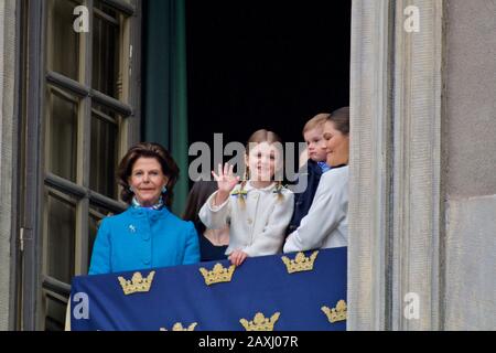 Stockholm, SCHWEDEN - 30. APRIL 2018: Die Feier des 72-jährigen Königs Carl XVI Gustaf im Königspalast. Stockfoto