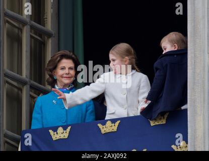 Stockholm, SCHWEDEN - 30. APRIL 2018: Die Feier des 72-jährigen Königs Carl XVI Gustaf im Königspalast. Stockfoto