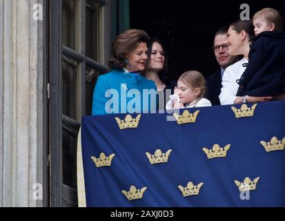 Stockholm, SCHWEDEN - 30. APRIL 2018: Die Feier des 72-jährigen Königs Carl XVI Gustaf im Königspalast. Stockfoto