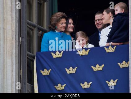Stockholm, SCHWEDEN - 30. APRIL 2018: Die Feier des 72-jährigen Königs Carl XVI Gustaf im Königspalast. Stockfoto