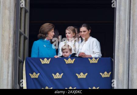 Stockholm, SCHWEDEN - 30. APRIL 2018: Die Feier des 72-jährigen Königs Carl XVI Gustaf im Königspalast. Stockfoto